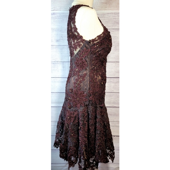 SUE WONG Nocturne Womens Evening Dress Size 4 Burgundy Lace Embroidered Beaded - Picture 4 of 16